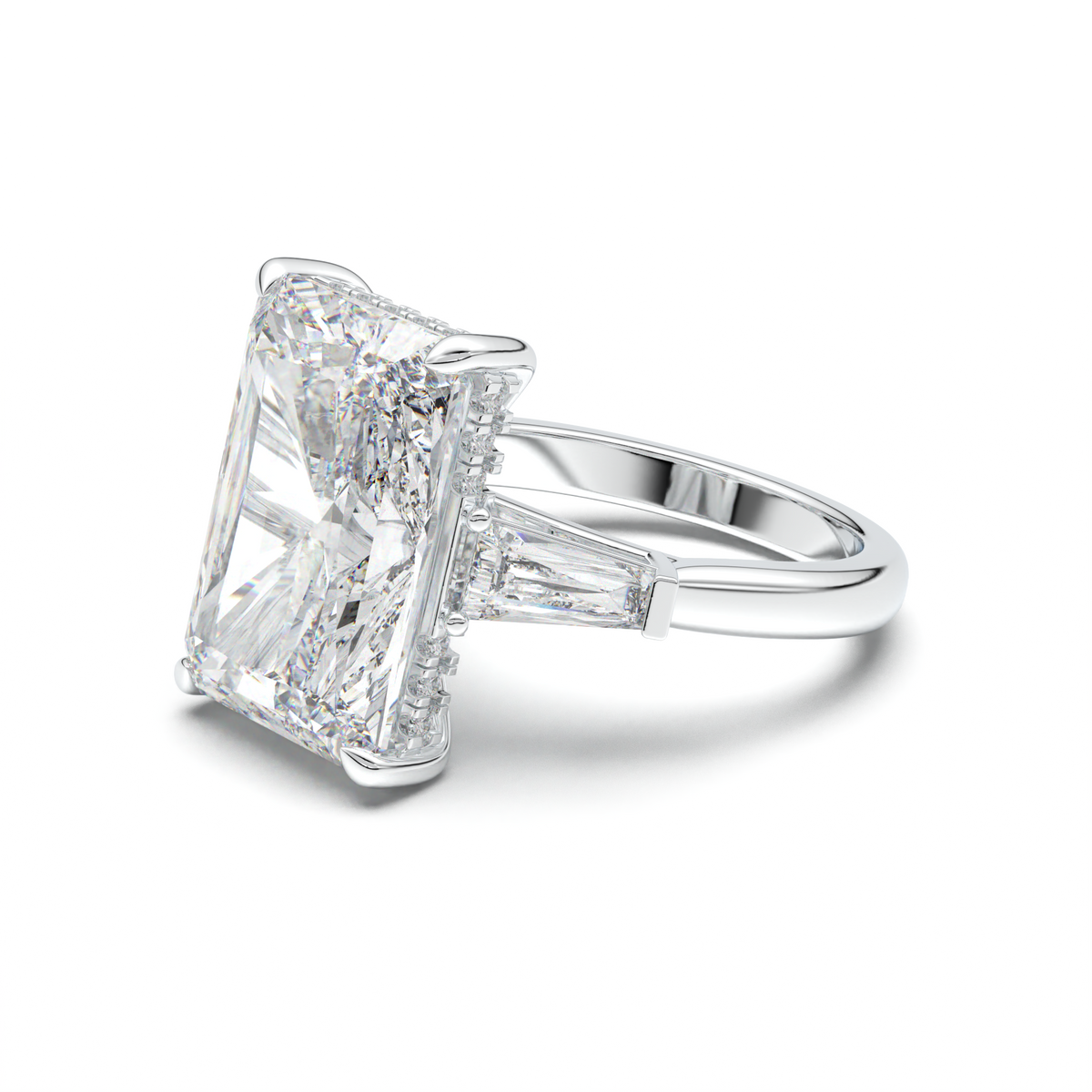 Radiant Baguette Hidden Halo Engagement Ring
