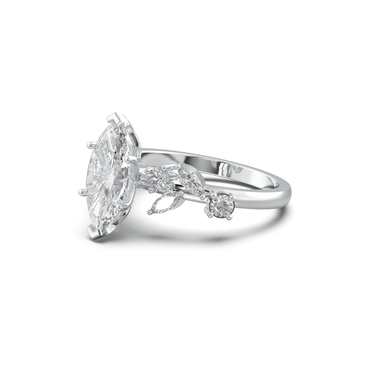 Marquise Mixed Side-Stone Engagement Ring