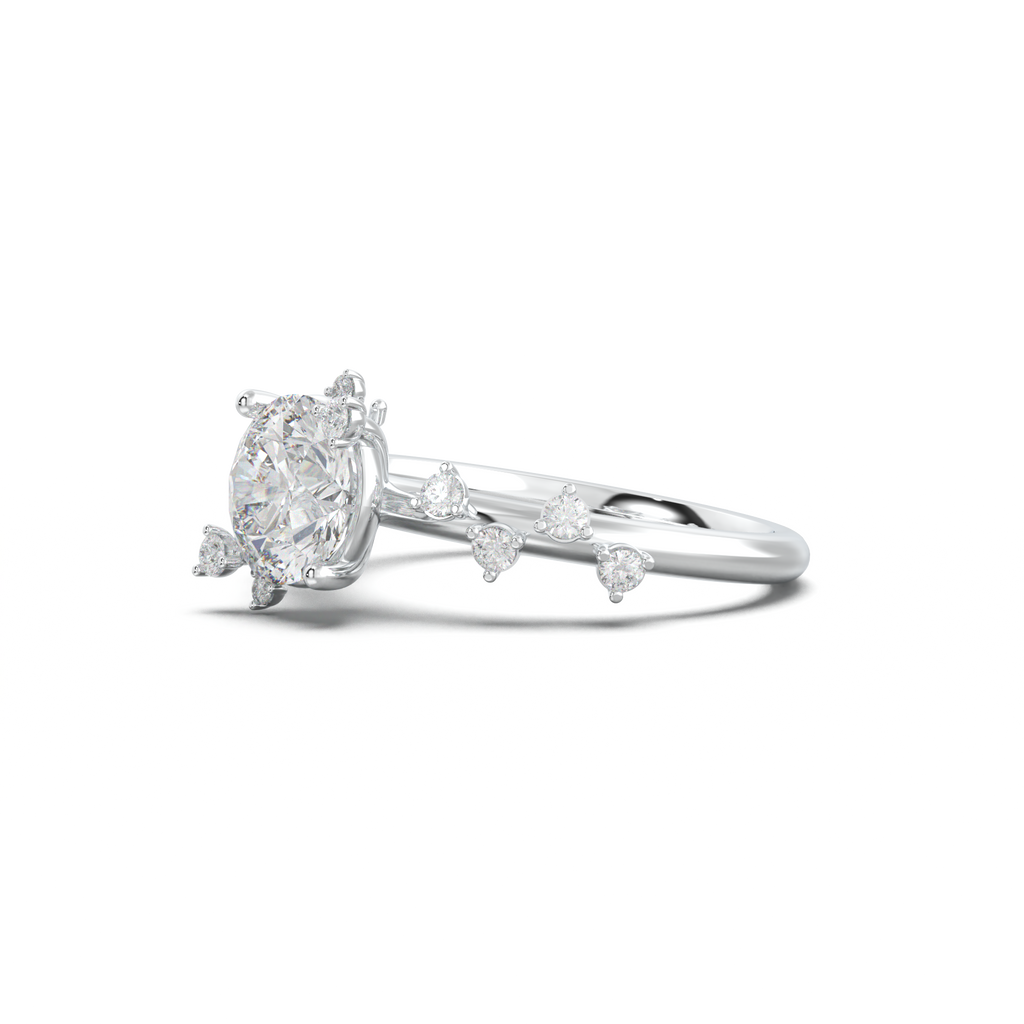 Round Botanical Accent Engagement Ring