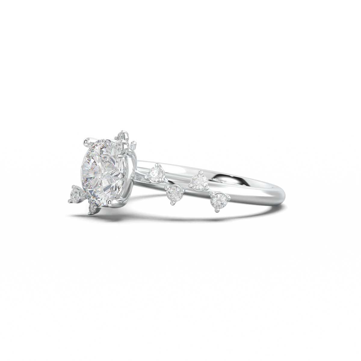 Round Botanical Accent Engagement Ring