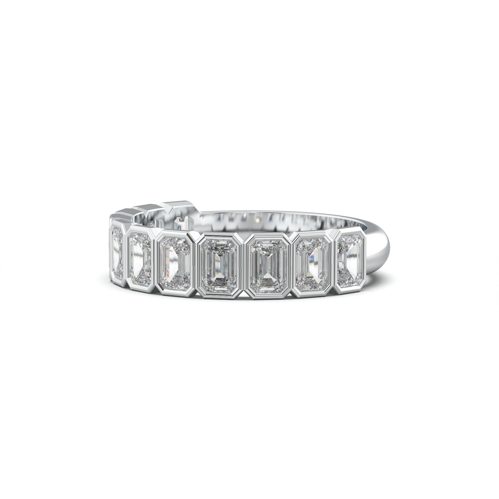 Emerald Bezel Half-Eternity Wedding Band