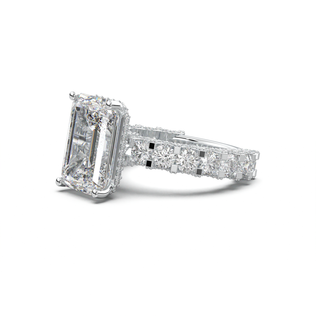 Emerald Diamond Band Engagement Ring