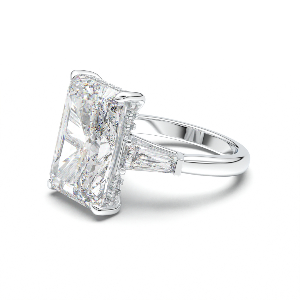 Radiant Baguette Hidden Halo Engagement Ring