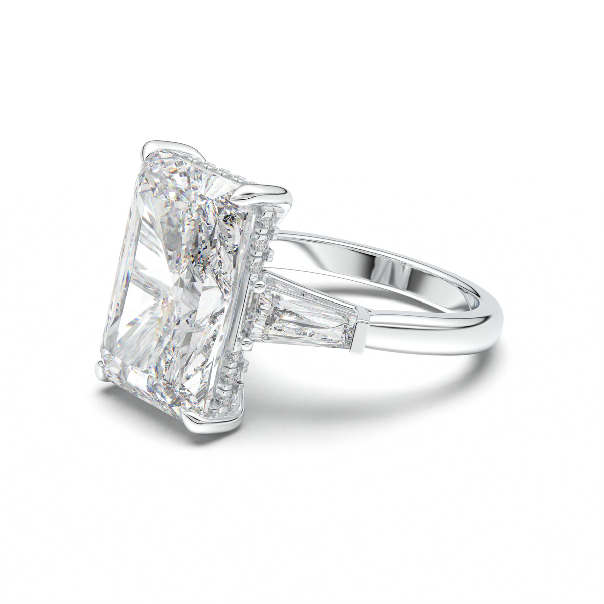 Radiant Baguette Hidden Halo Engagement Ring