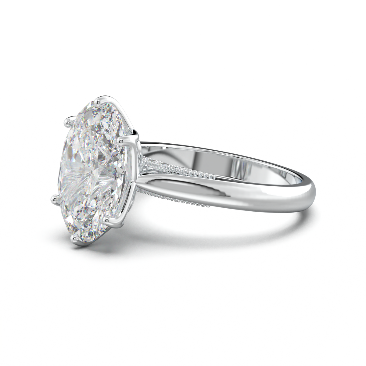 Oval Tulip Setting Hidden bridge Halo Engagement Ring