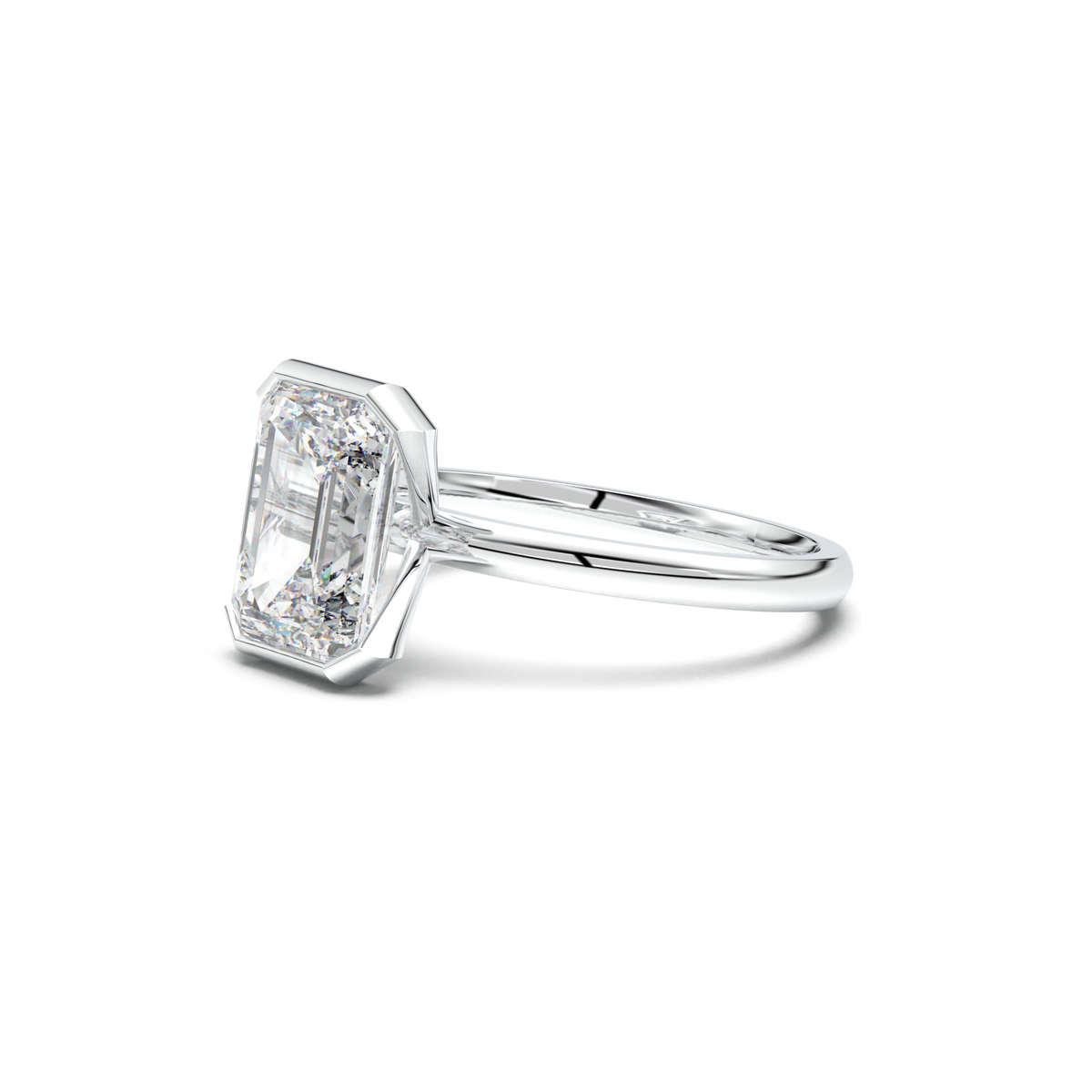 Emerald Cut Half-Bezel Engagement Ring