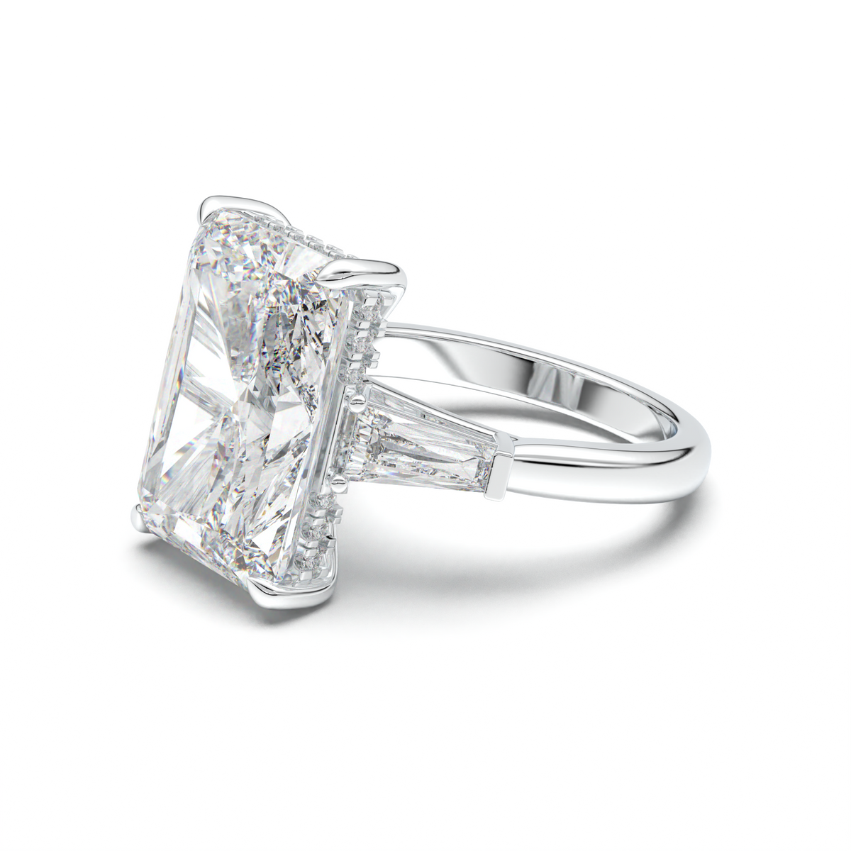 Radiant Baguette Hidden Halo Engagement Ring