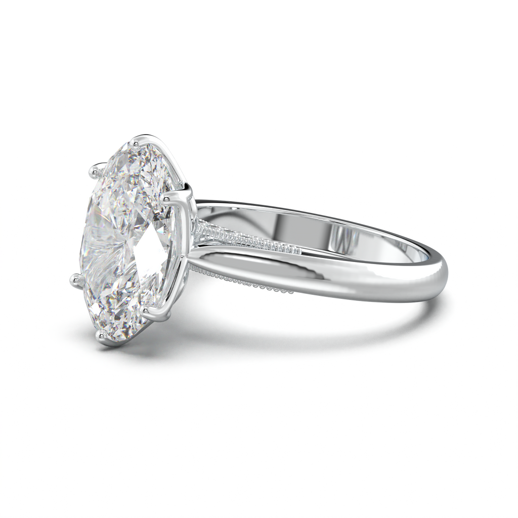 Oval Tulip Setting Hidden bridge Halo Engagement Ring