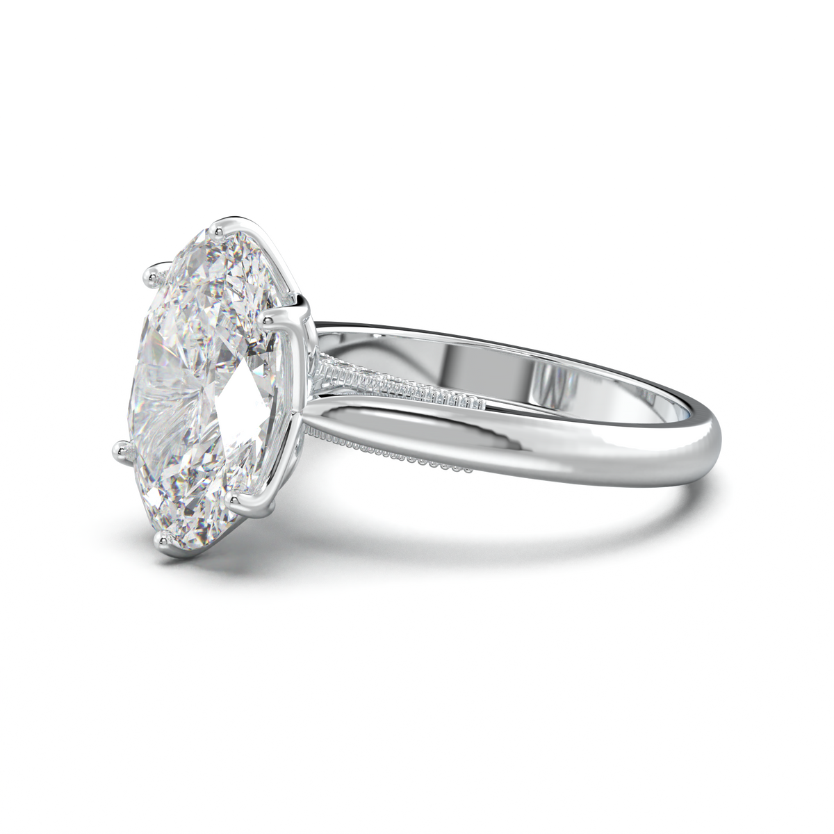 Oval Tulip Setting Hidden bridge Halo Engagement Ring