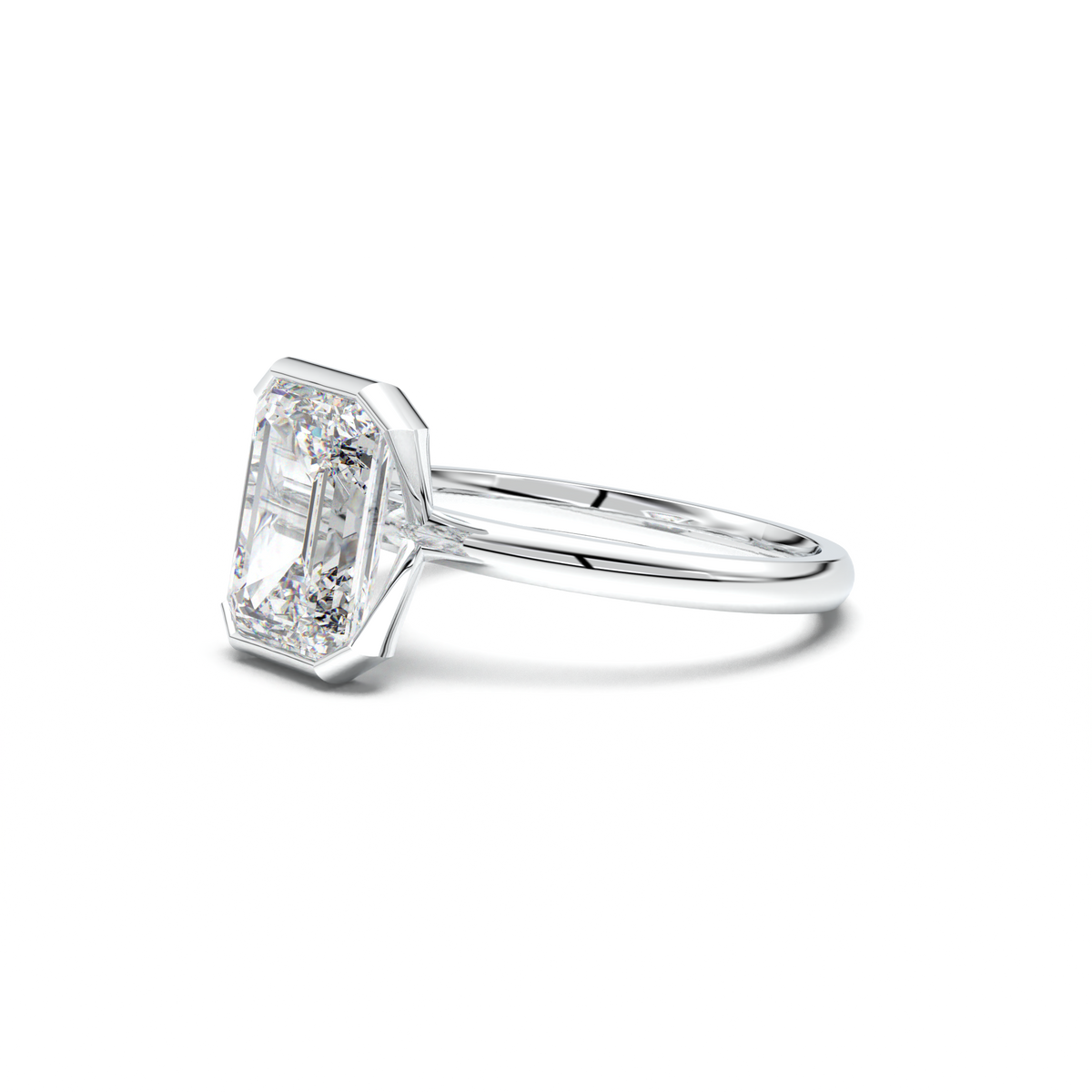Emerald Cut Half-Bezel Engagement Ring