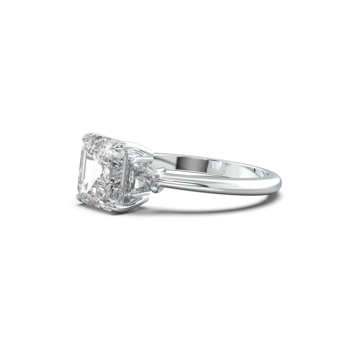 Asscher Baguette Three-Stone Engagement Ring