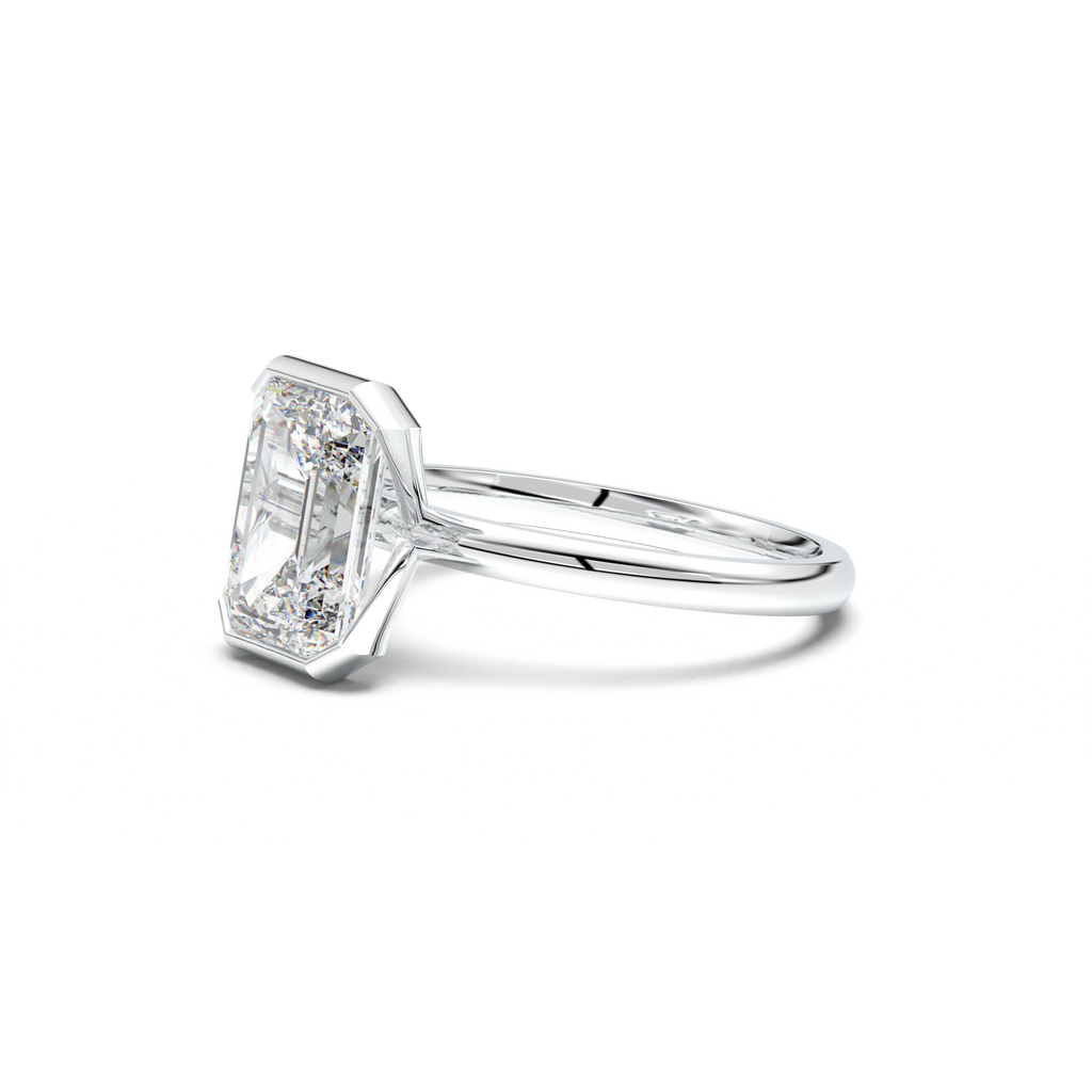 Emerald Cut Half-Bezel Engagement Ring
