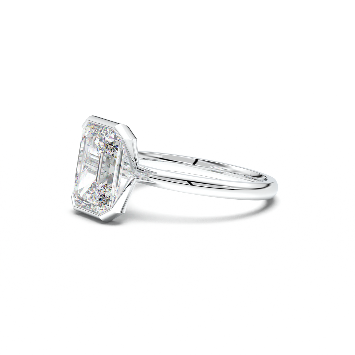 Emerald Cut Half-Bezel Engagement Ring