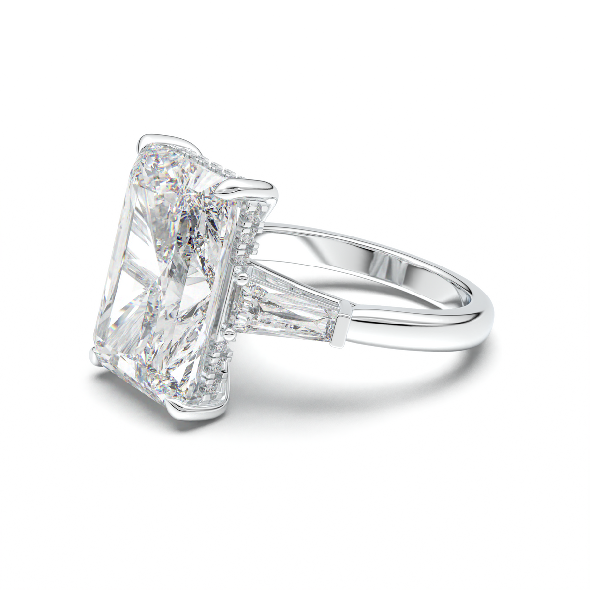 Radiant Baguette Hidden Halo Engagement Ring