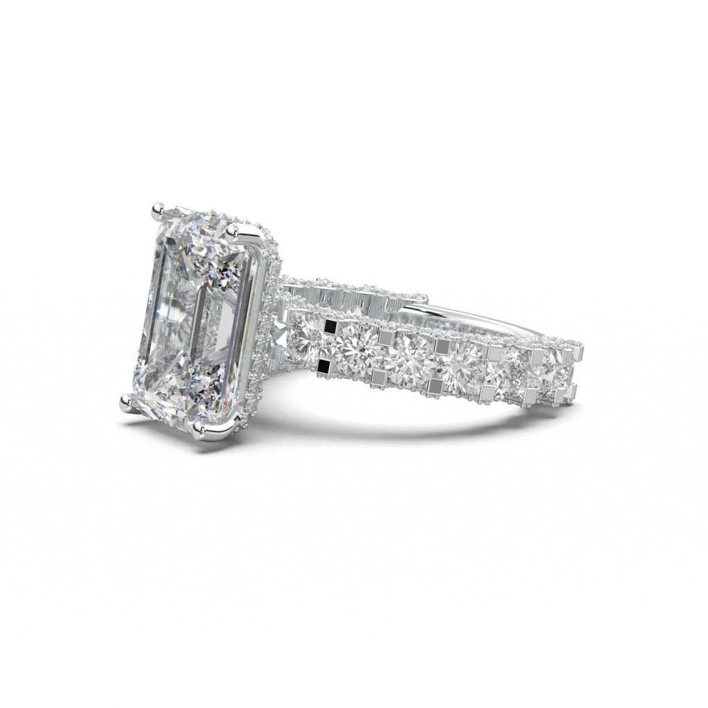 Emerald Diamond Band Engagement Ring