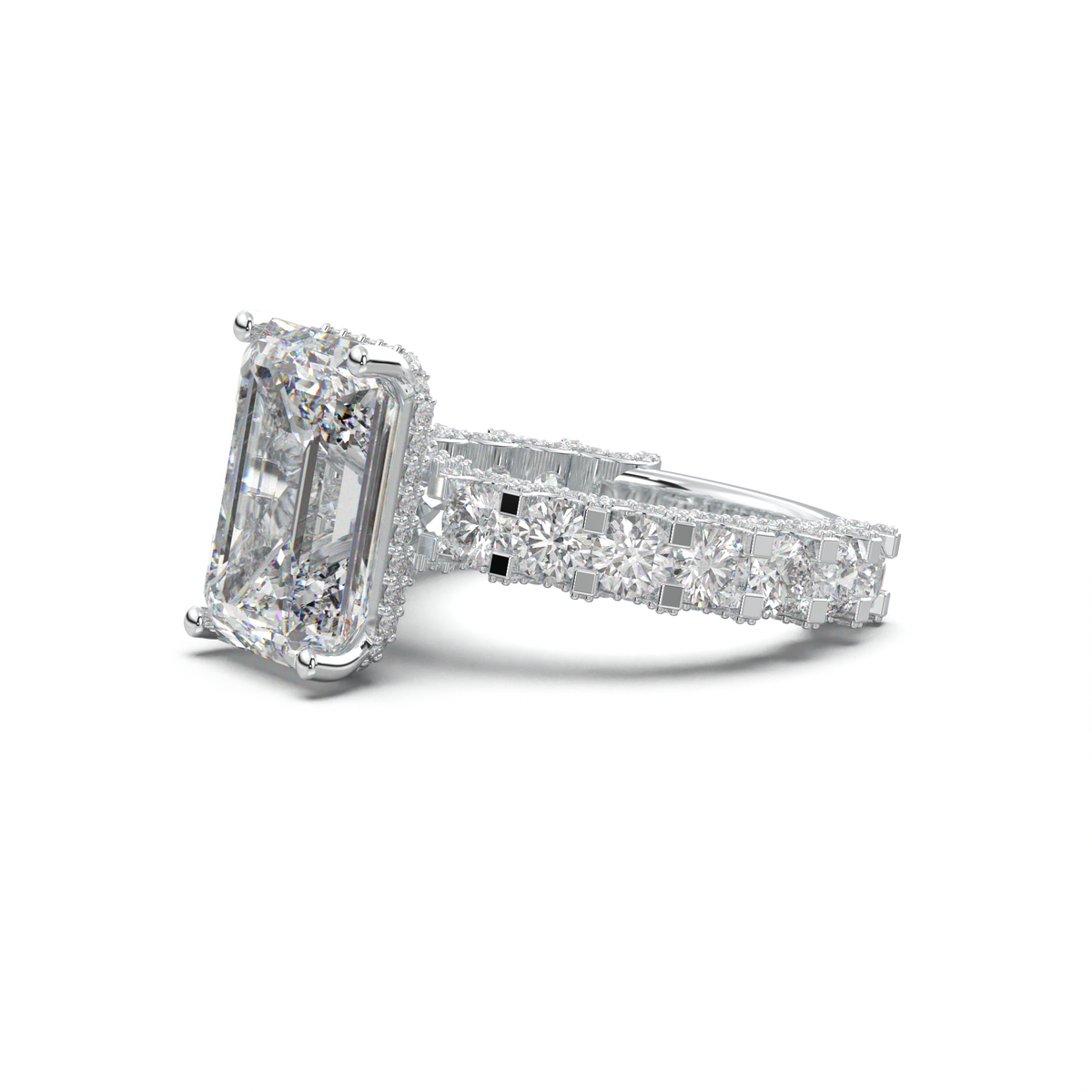 Emerald Diamond Band Engagement Ring