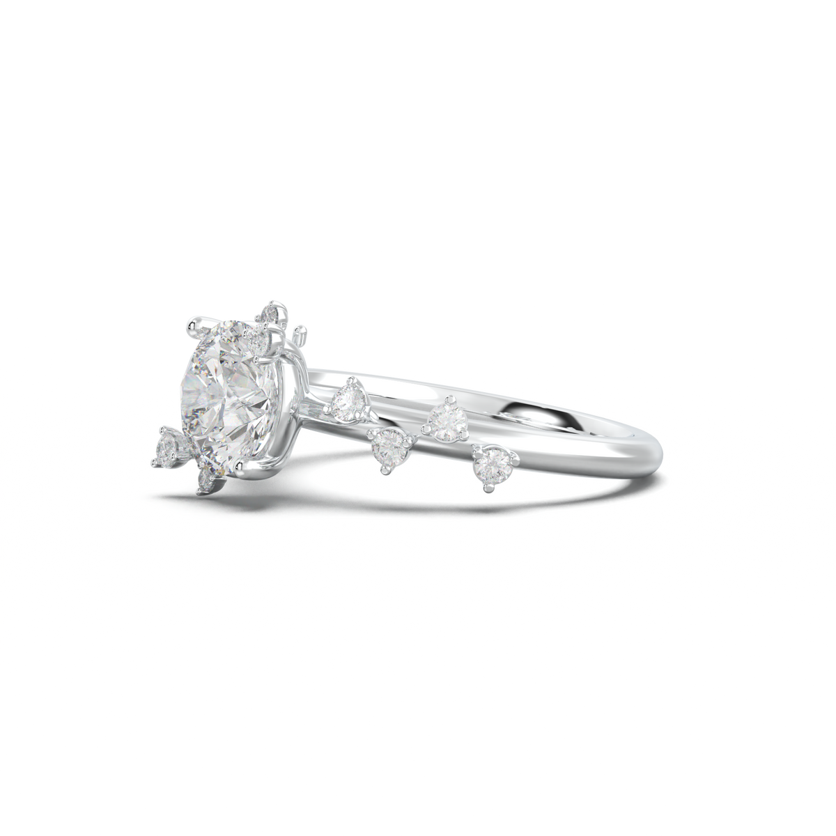 Round Botanical Accent Engagement Ring