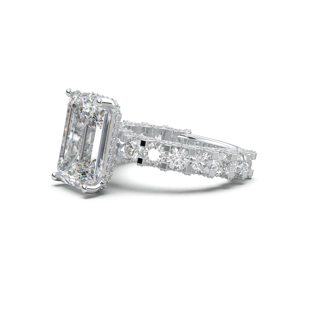 Emerald Diamond Band Engagement Ring