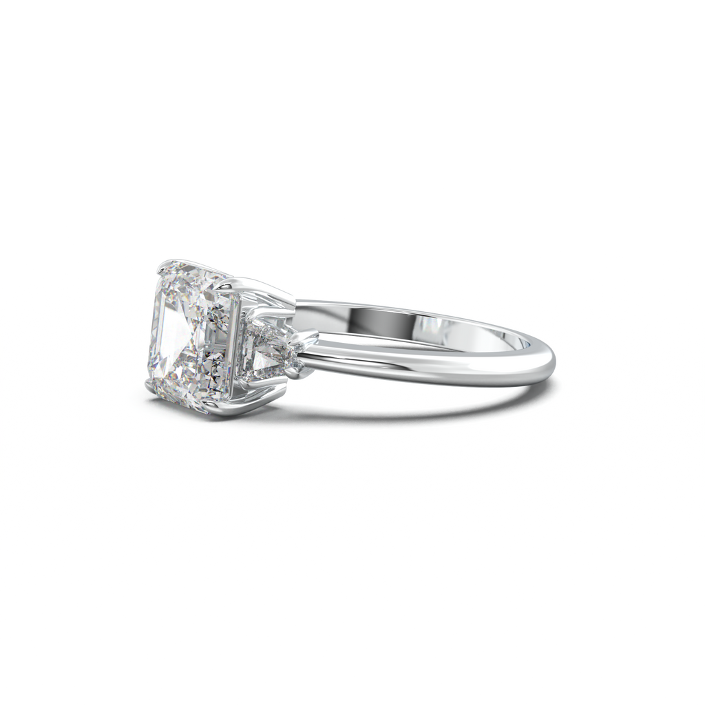 Asscher Baguette Three-Stone Engagement Ring