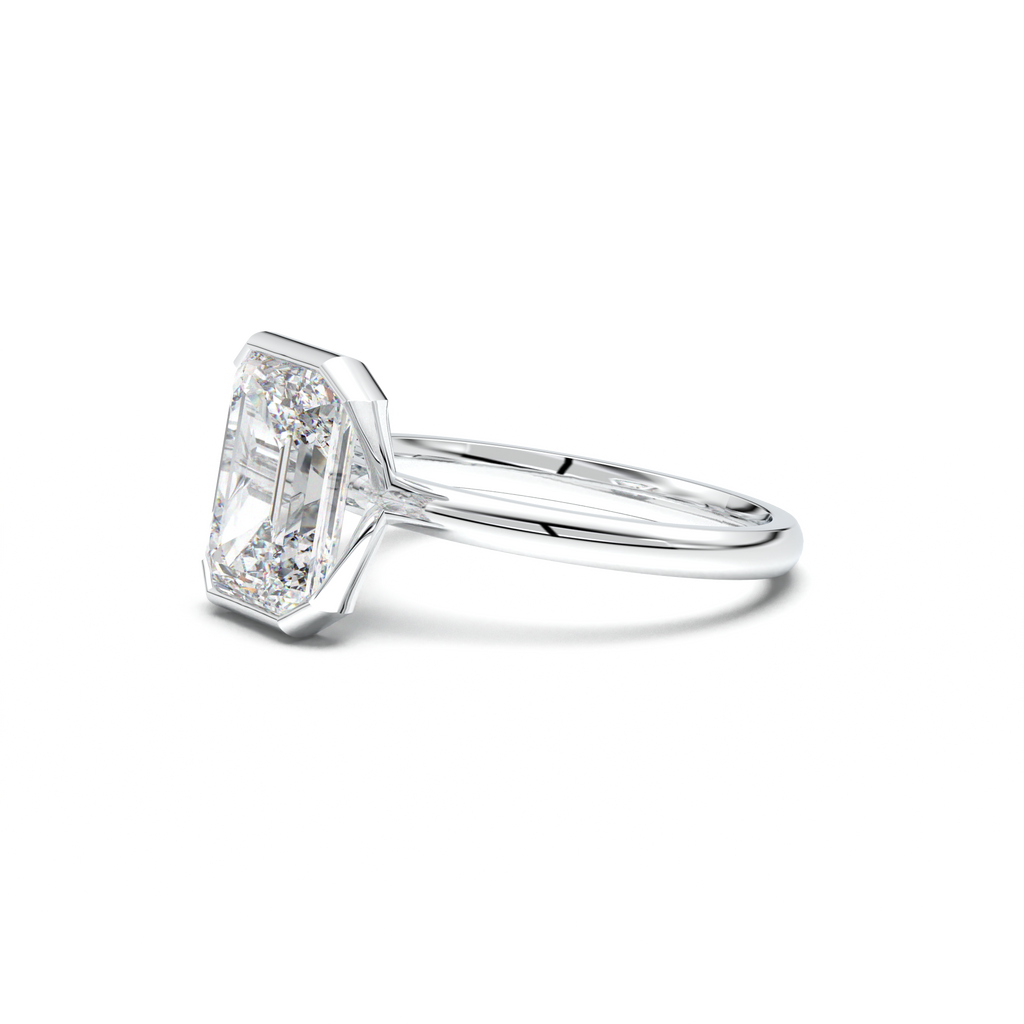 Emerald Cut Half-Bezel Engagement Ring
