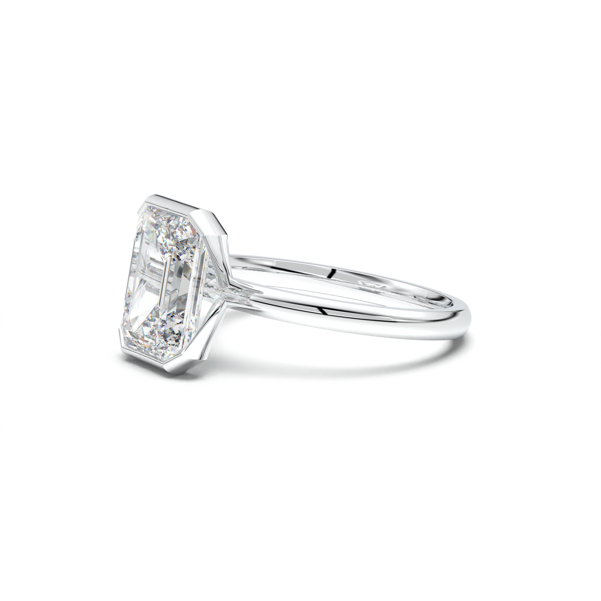 Emerald Cut Half-Bezel Engagement Ring