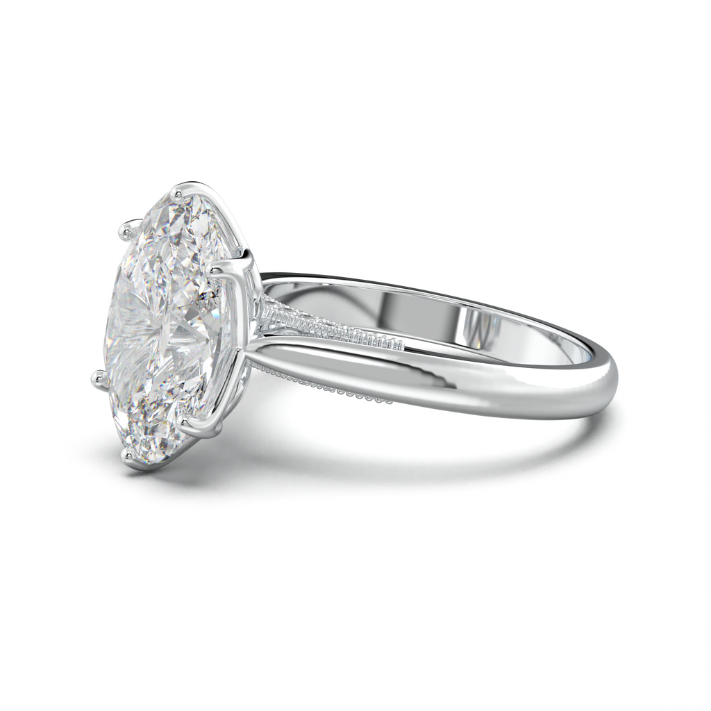 Oval Tulip Setting Hidden bridge Halo Engagement Ring