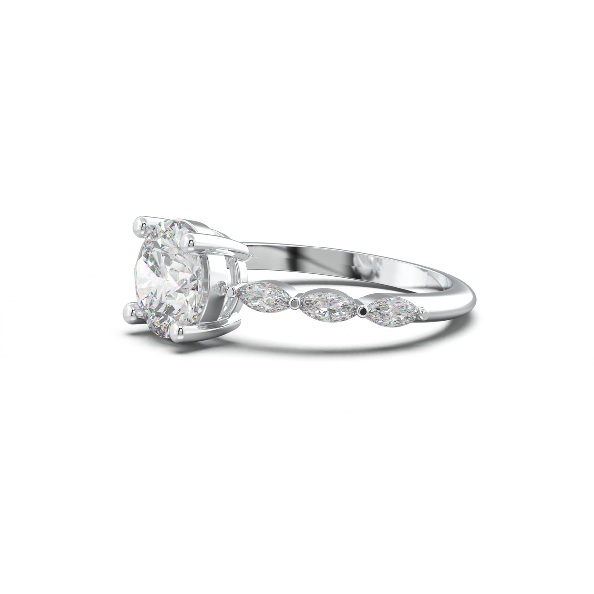 Round Marquise Side-Stone Engagement Ring
