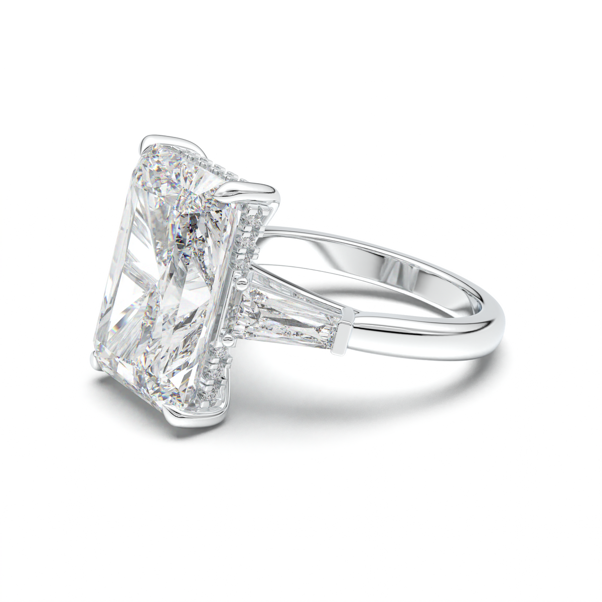 Radiant Baguette Hidden Halo Engagement Ring
