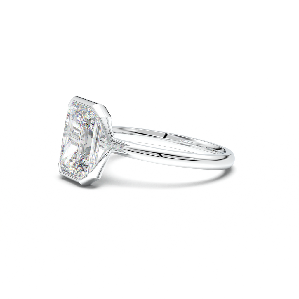 Emerald Cut Half-Bezel Engagement Ring