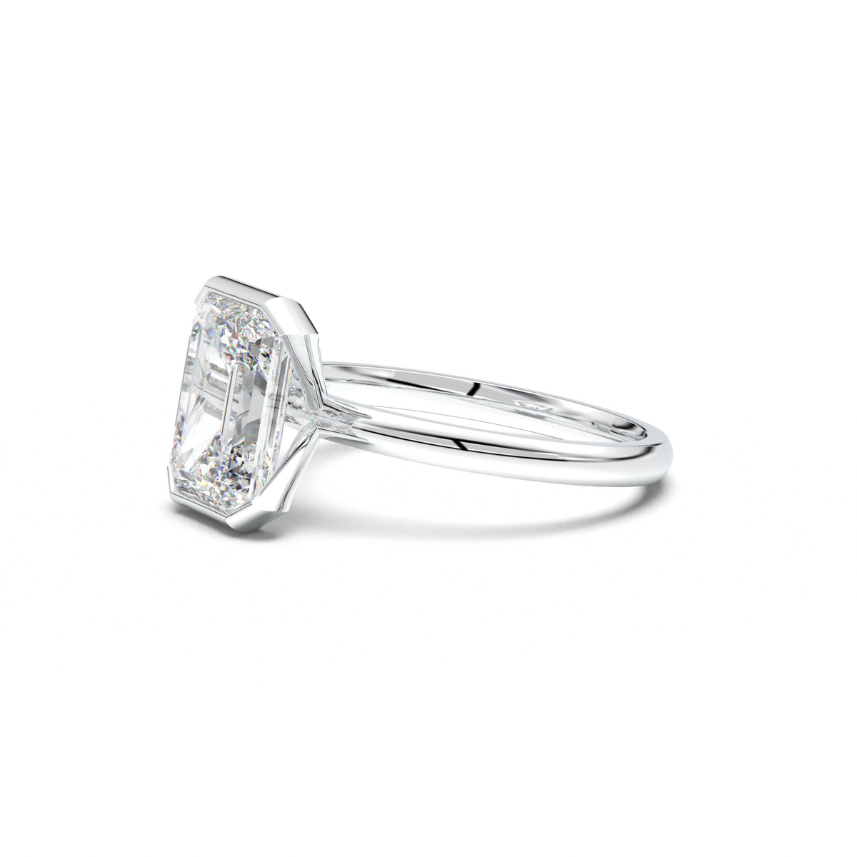 Emerald Cut Half-Bezel Engagement Ring