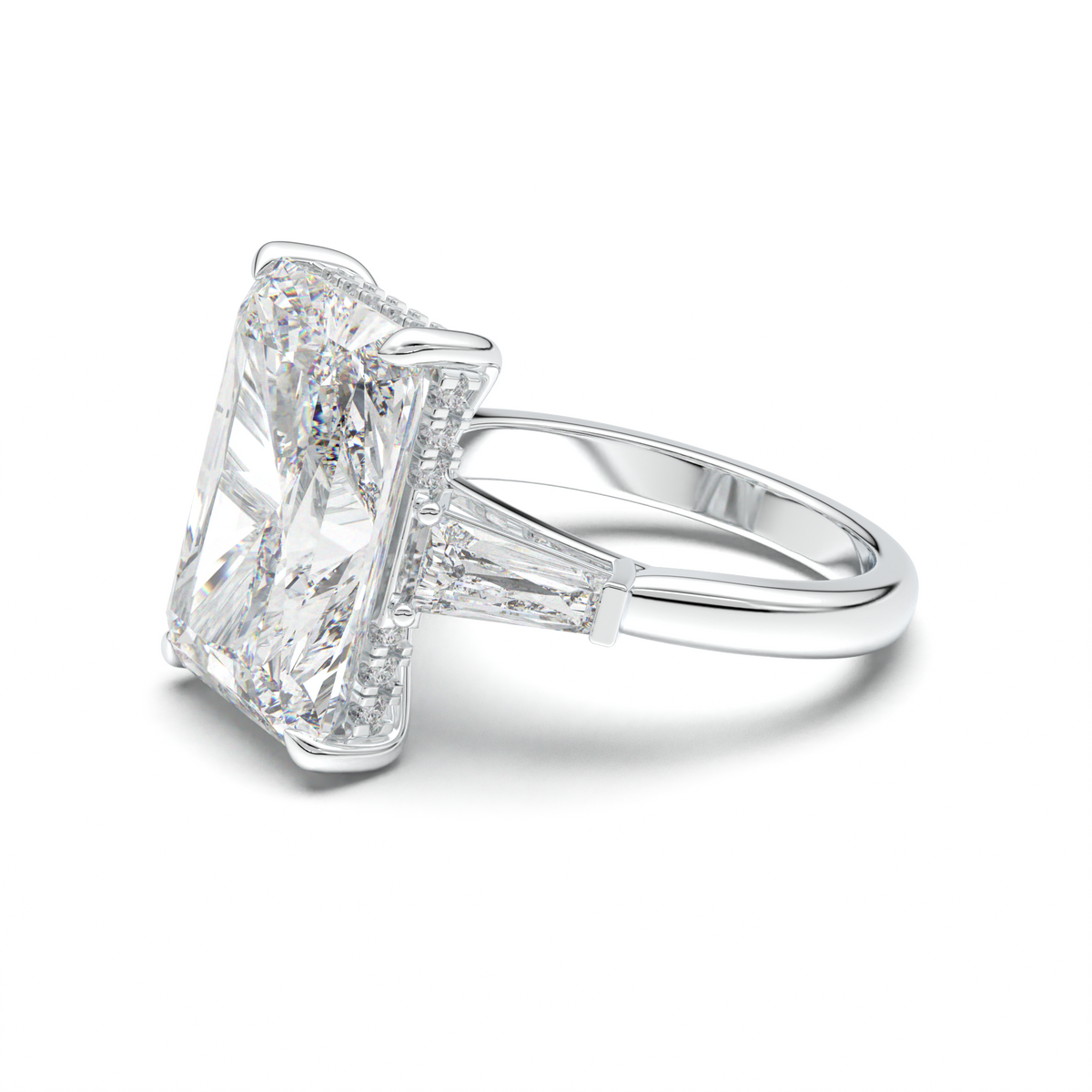 Radiant Baguette Hidden Halo Engagement Ring