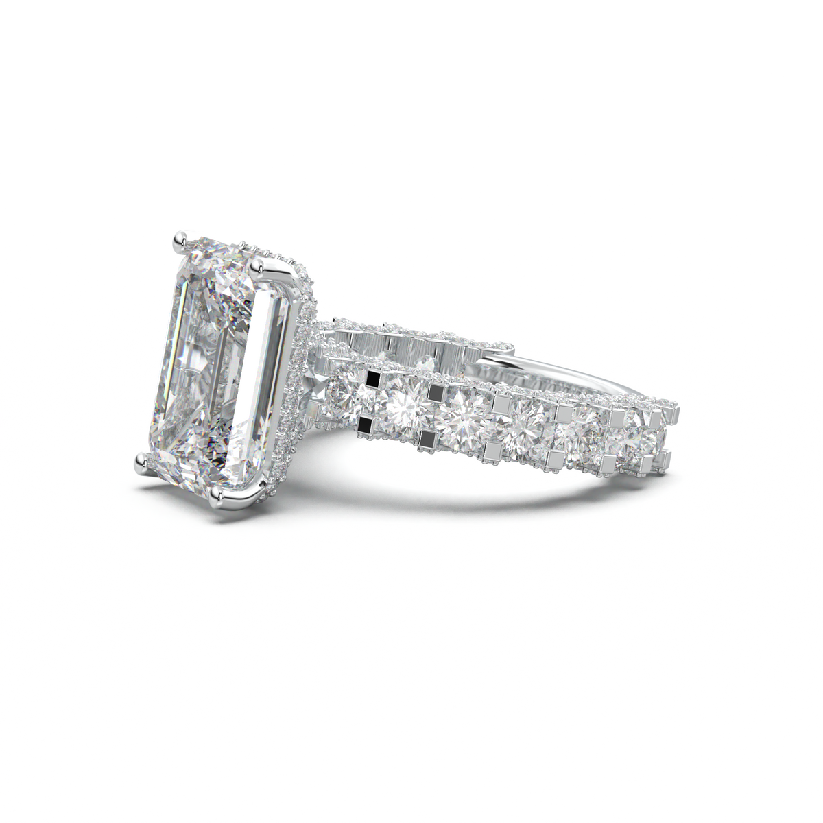 Emerald Diamond Band Engagement Ring