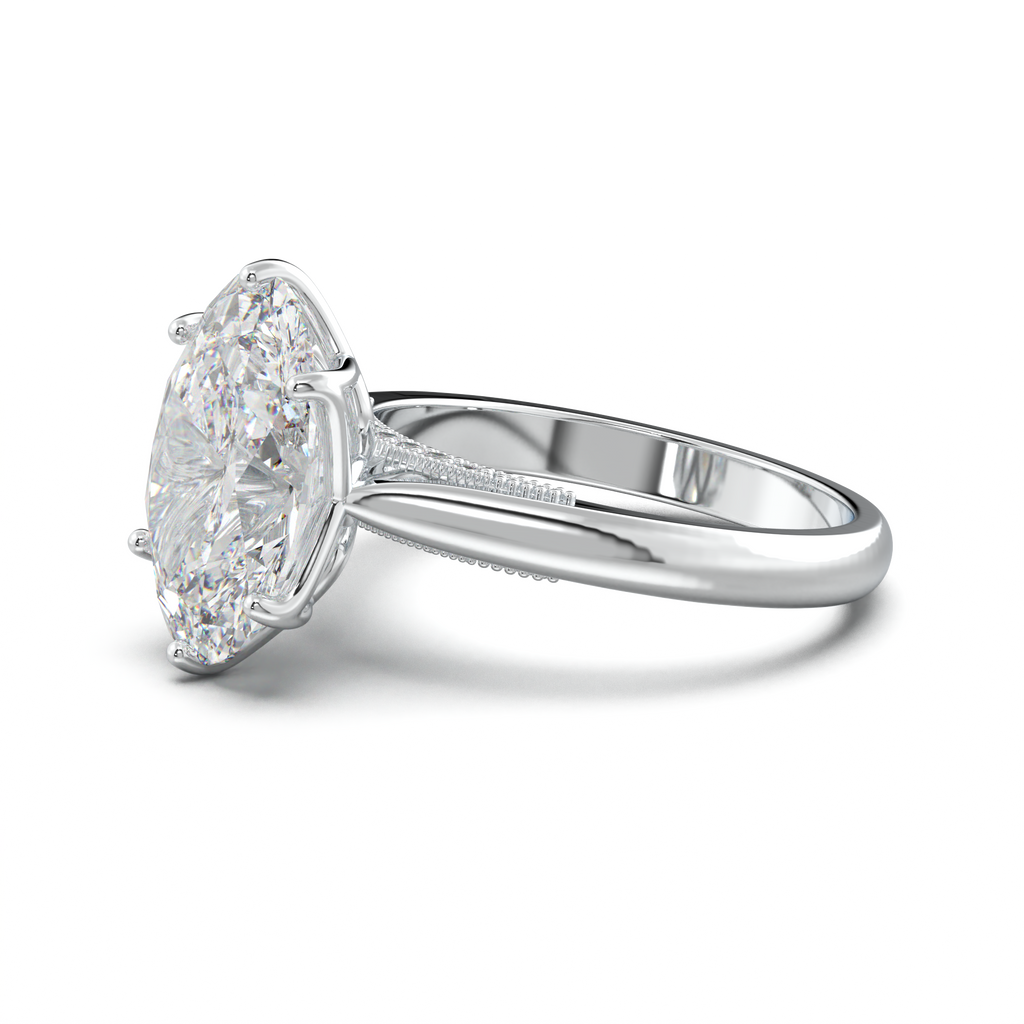 Oval Tulip Setting Hidden bridge Halo Engagement Ring