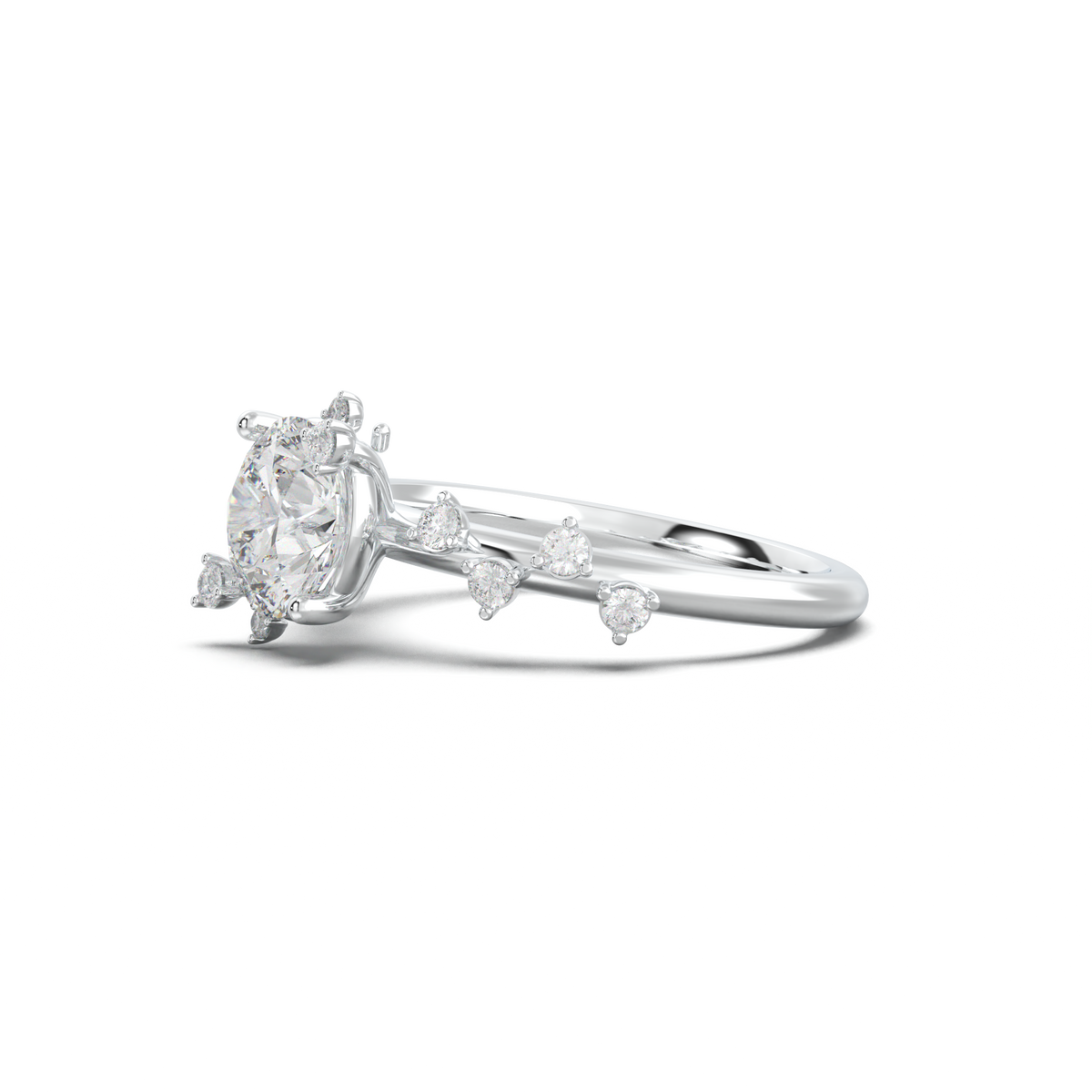 Round Botanical Accent Engagement Ring