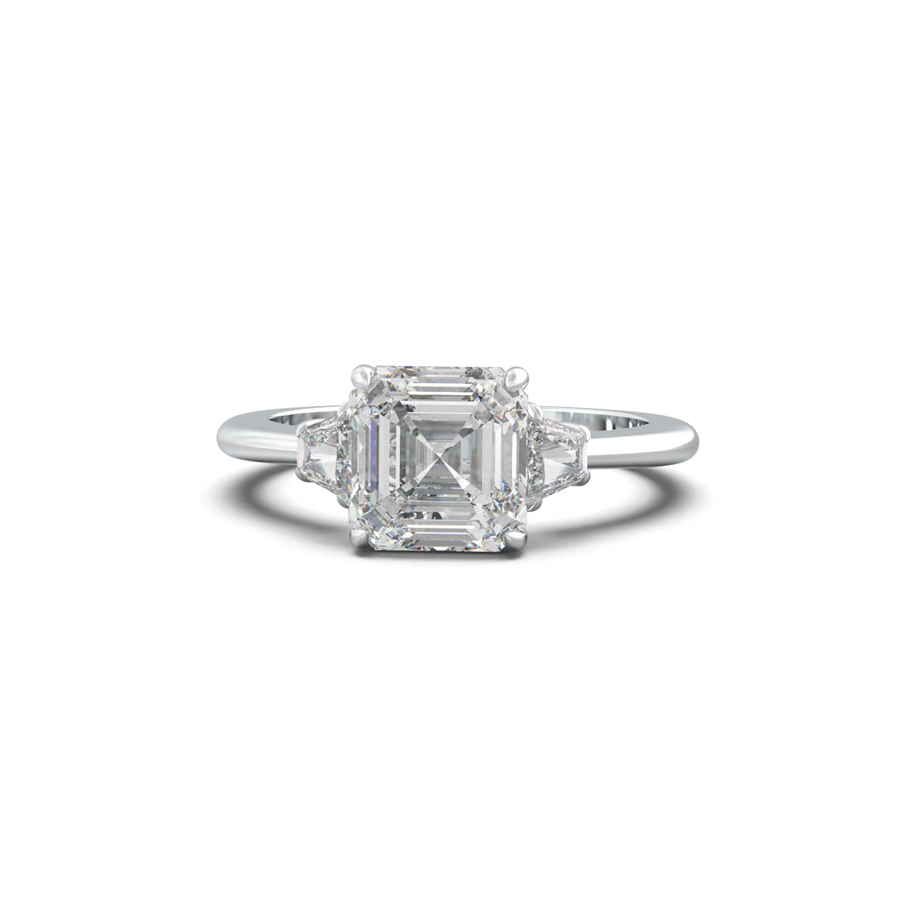 Asscher Baguette Three-Stone Engagement Ring