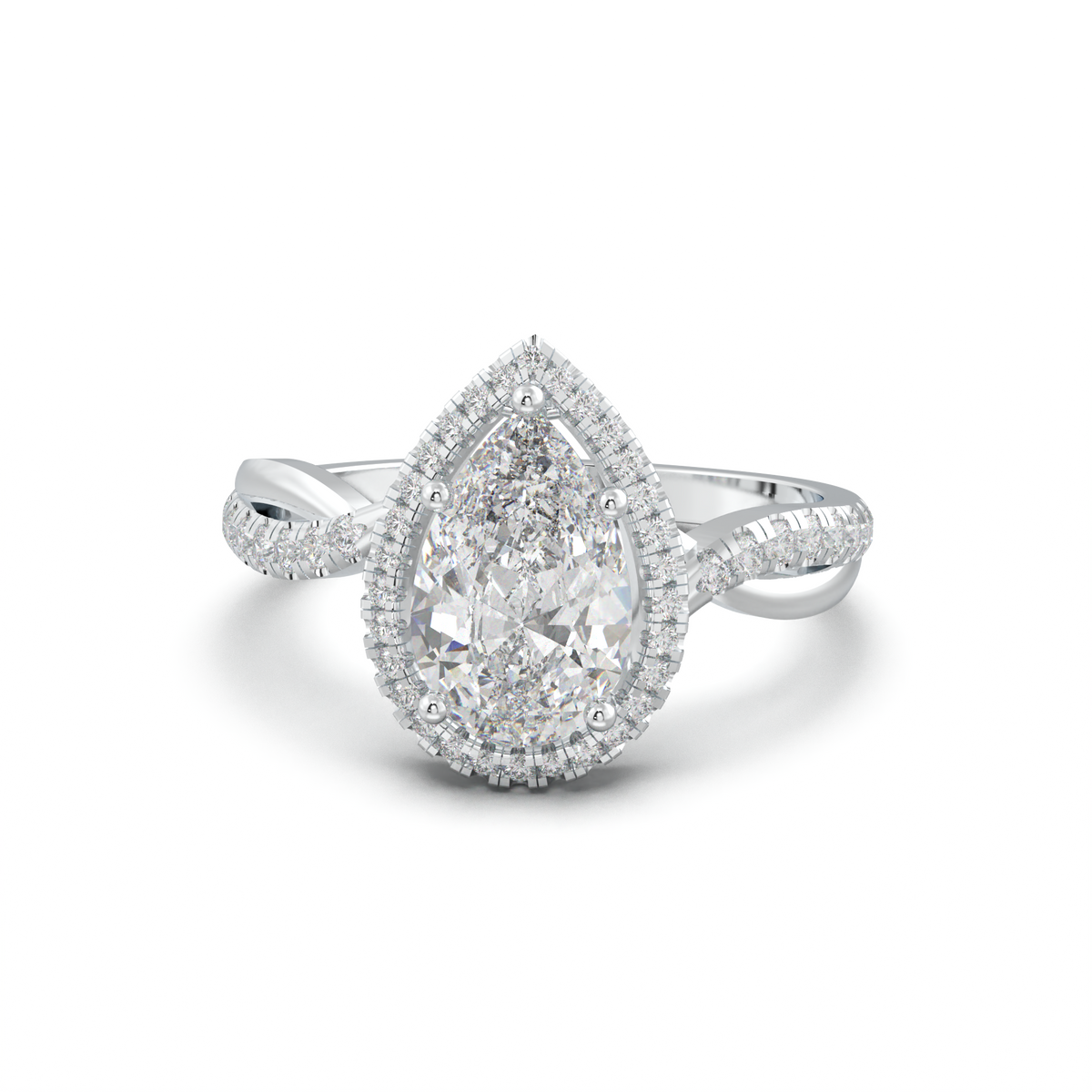 Pear Halo Twisted Pavé Engagement Ring