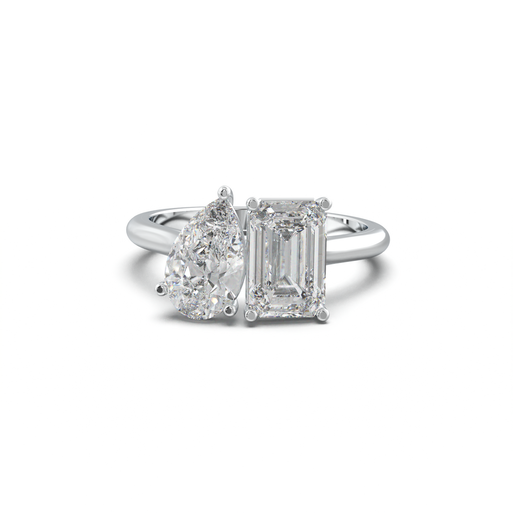 Pear & Emerald Toi et Moi Engagement Ring