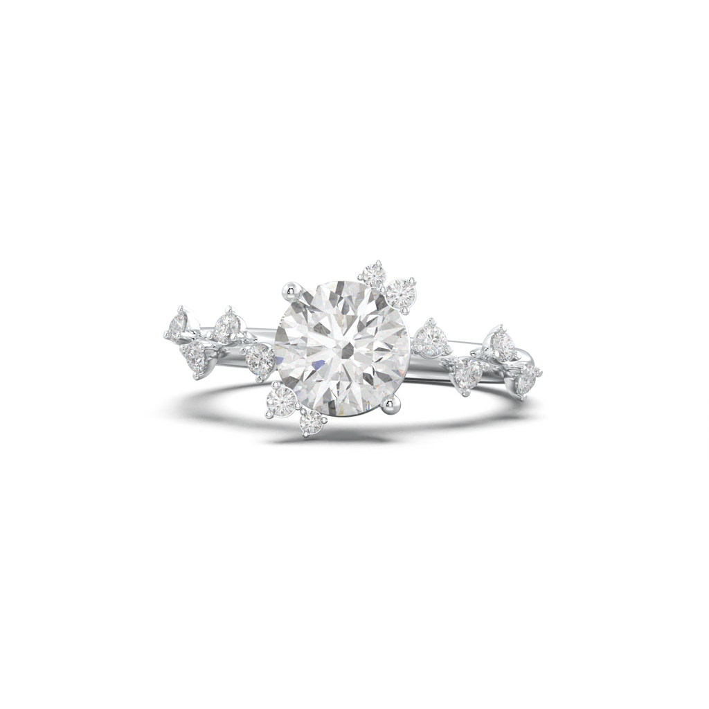 Round Botanical Accent Engagement Ring