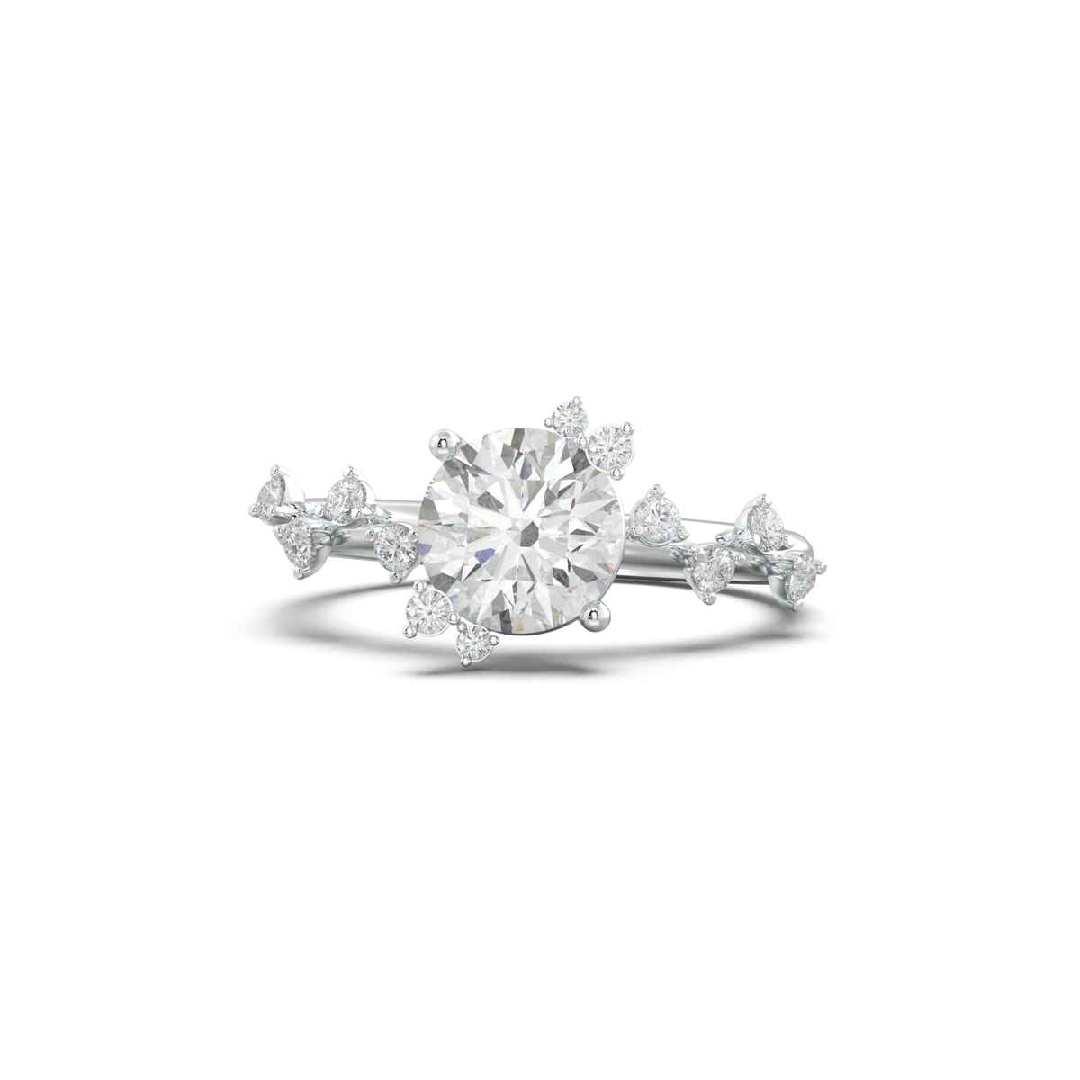 Round Botanical Accent Engagement Ring