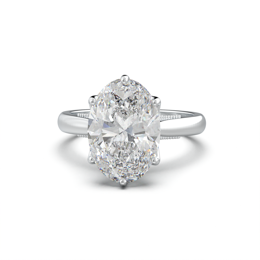 Oval Tulip Setting Hidden bridge Halo Engagement Ring
