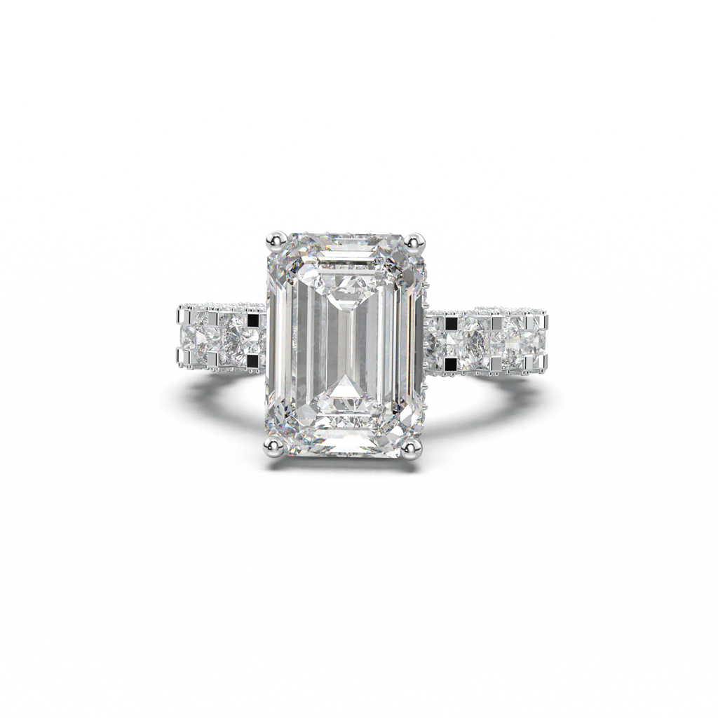 Emerald Diamond Band Engagement Ring