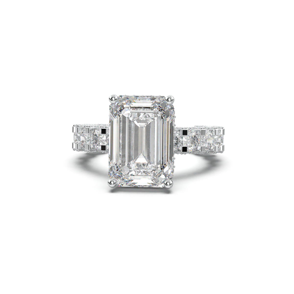 Emerald Diamond Band Engagement Ring