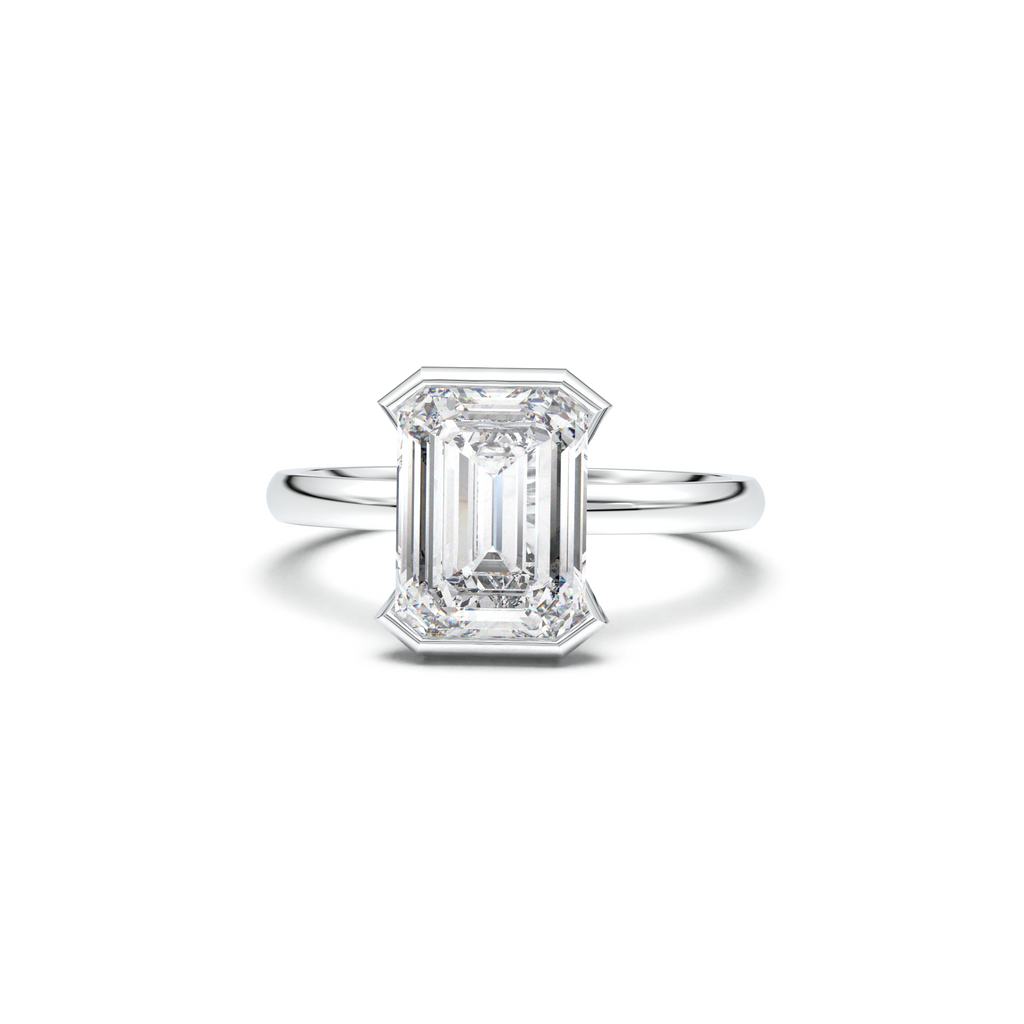 Emerald Cut Half-Bezel Engagement Ring