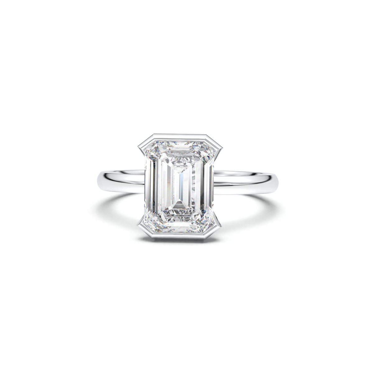 Emerald Cut Half-Bezel Engagement Ring