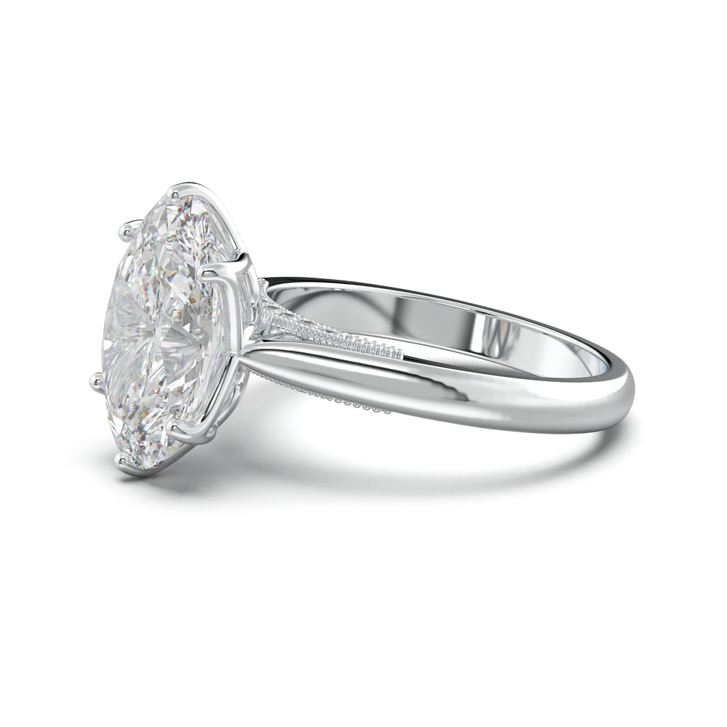 Oval Tulip Setting Hidden bridge Halo Engagement Ring