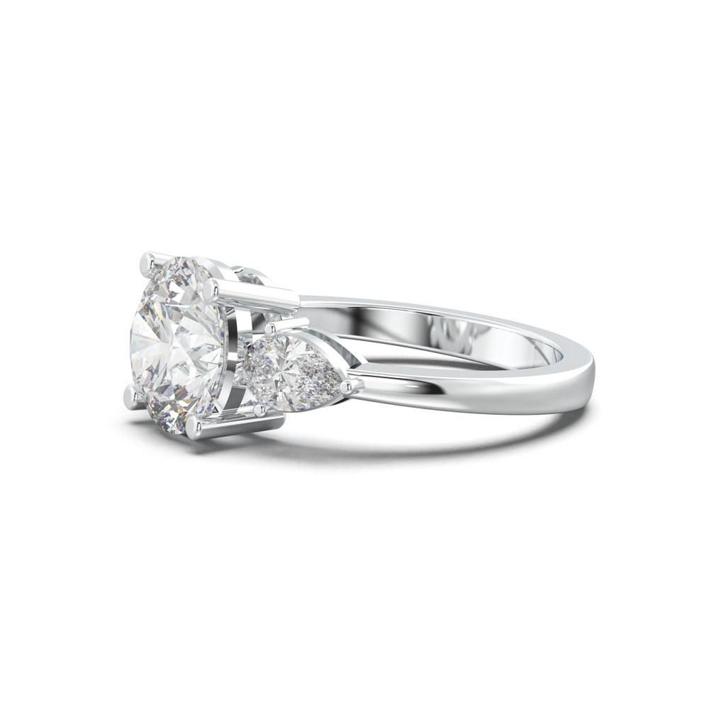 Round Pear Three-Stone Engagement Ring