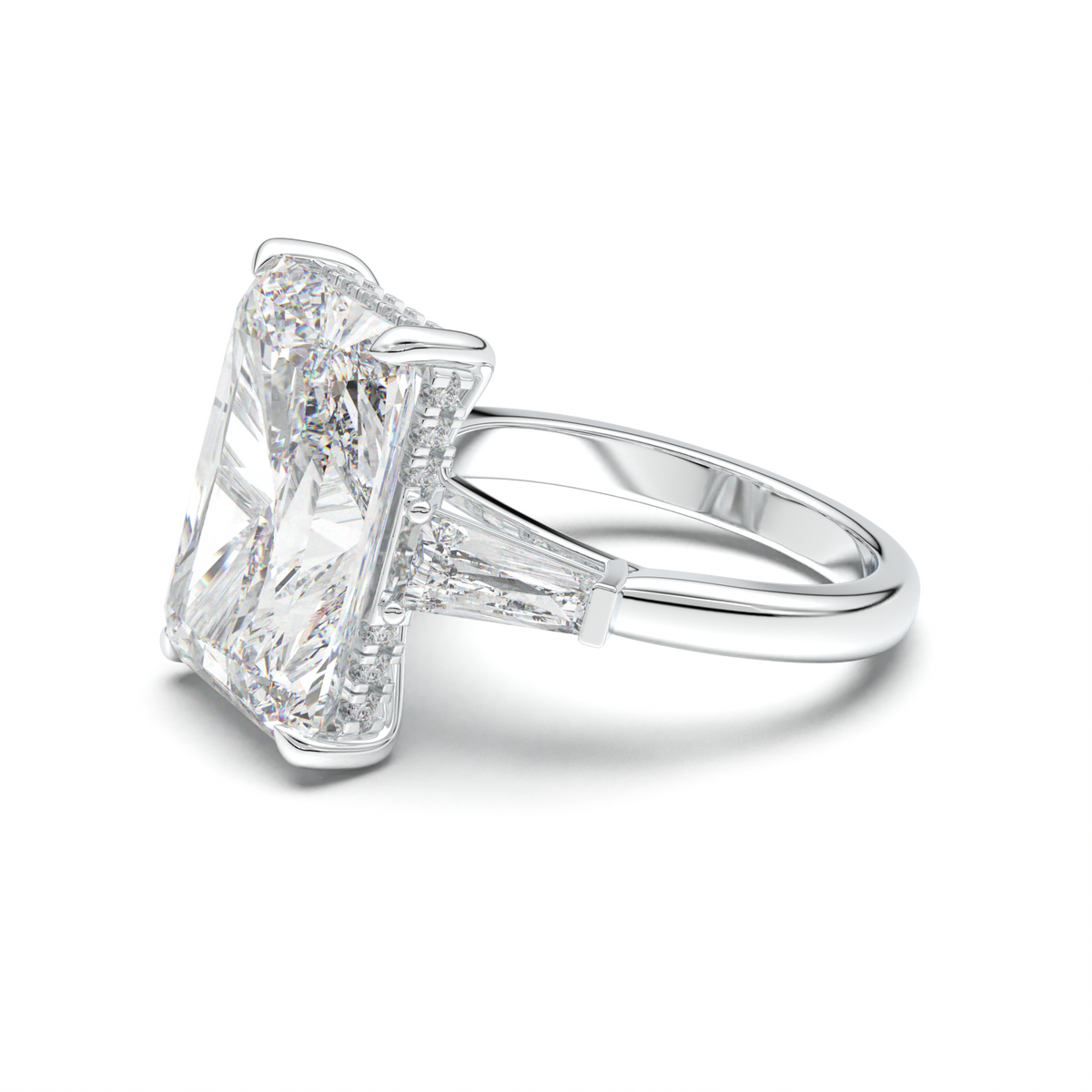 Radiant Baguette Hidden Halo Engagement Ring