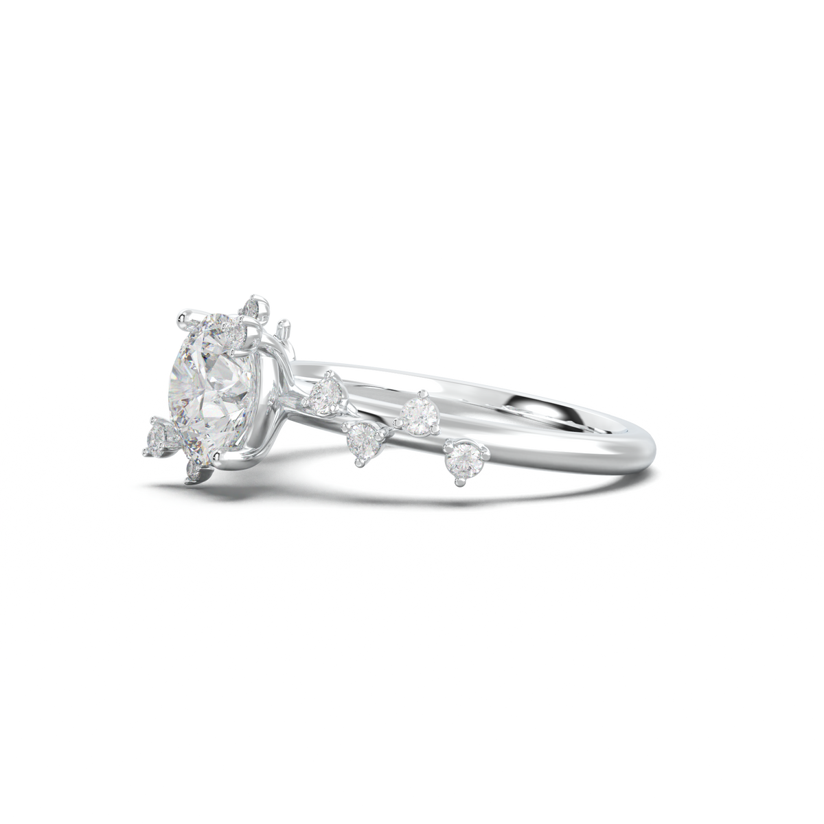Round Botanical Accent Engagement Ring