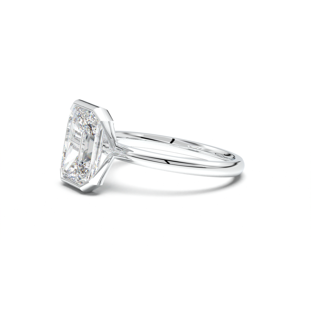 Emerald Cut Half-Bezel Engagement Ring