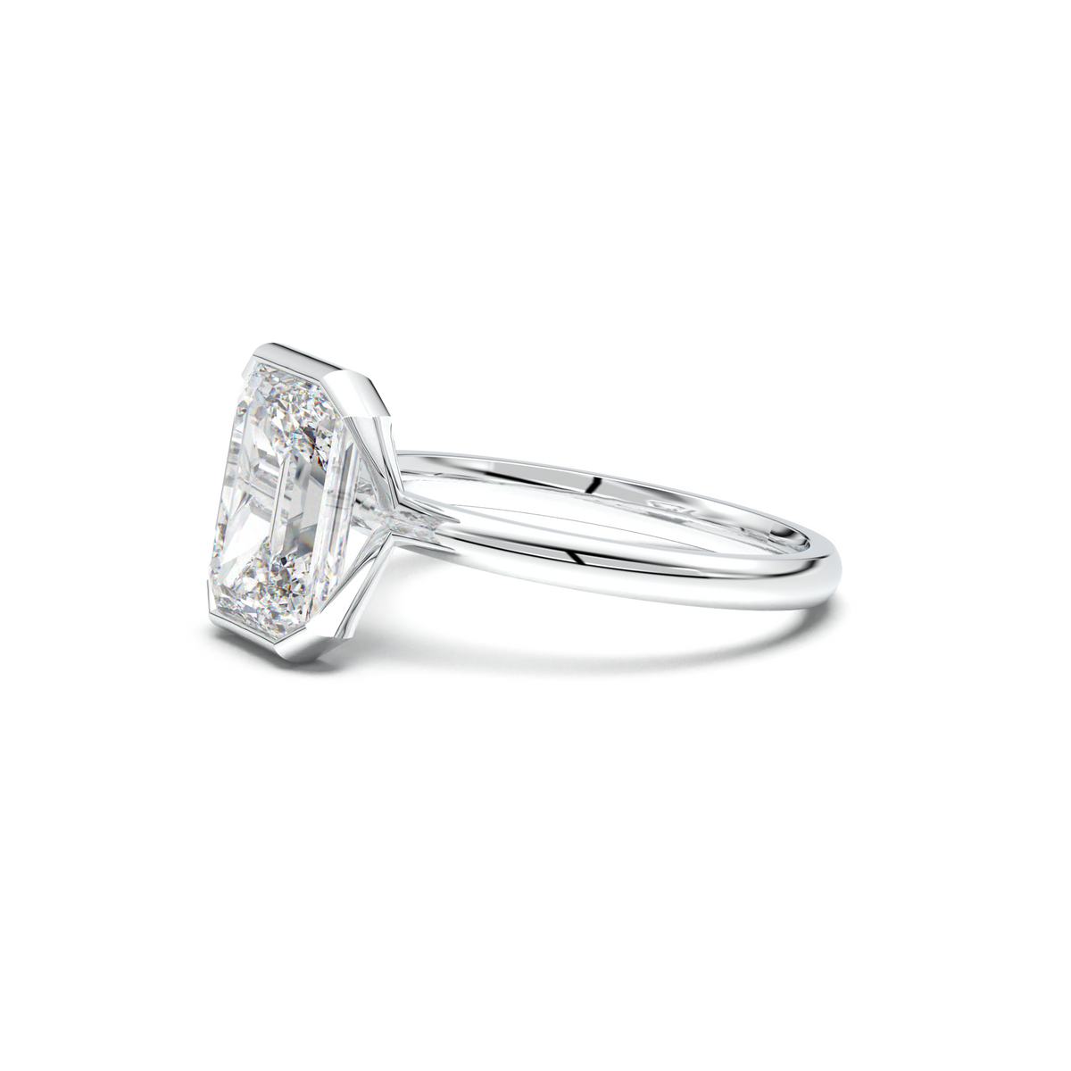 Emerald Cut Half-Bezel Engagement Ring